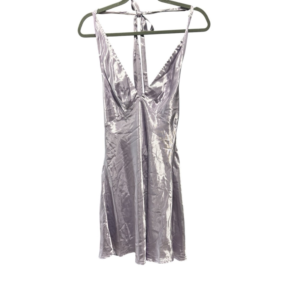 NWT HELLO MOLLY NIGHT IN CABANA SATIN halter or‎ cross strap DRESS LILAC size L
